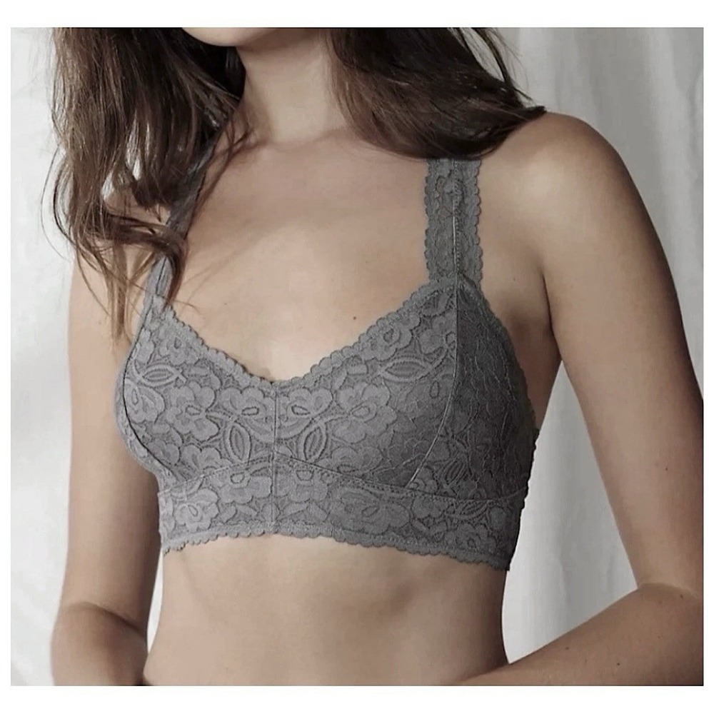 Intimately Free People Galloon Lace Racerback Bralette Sz L Gray Wireless
